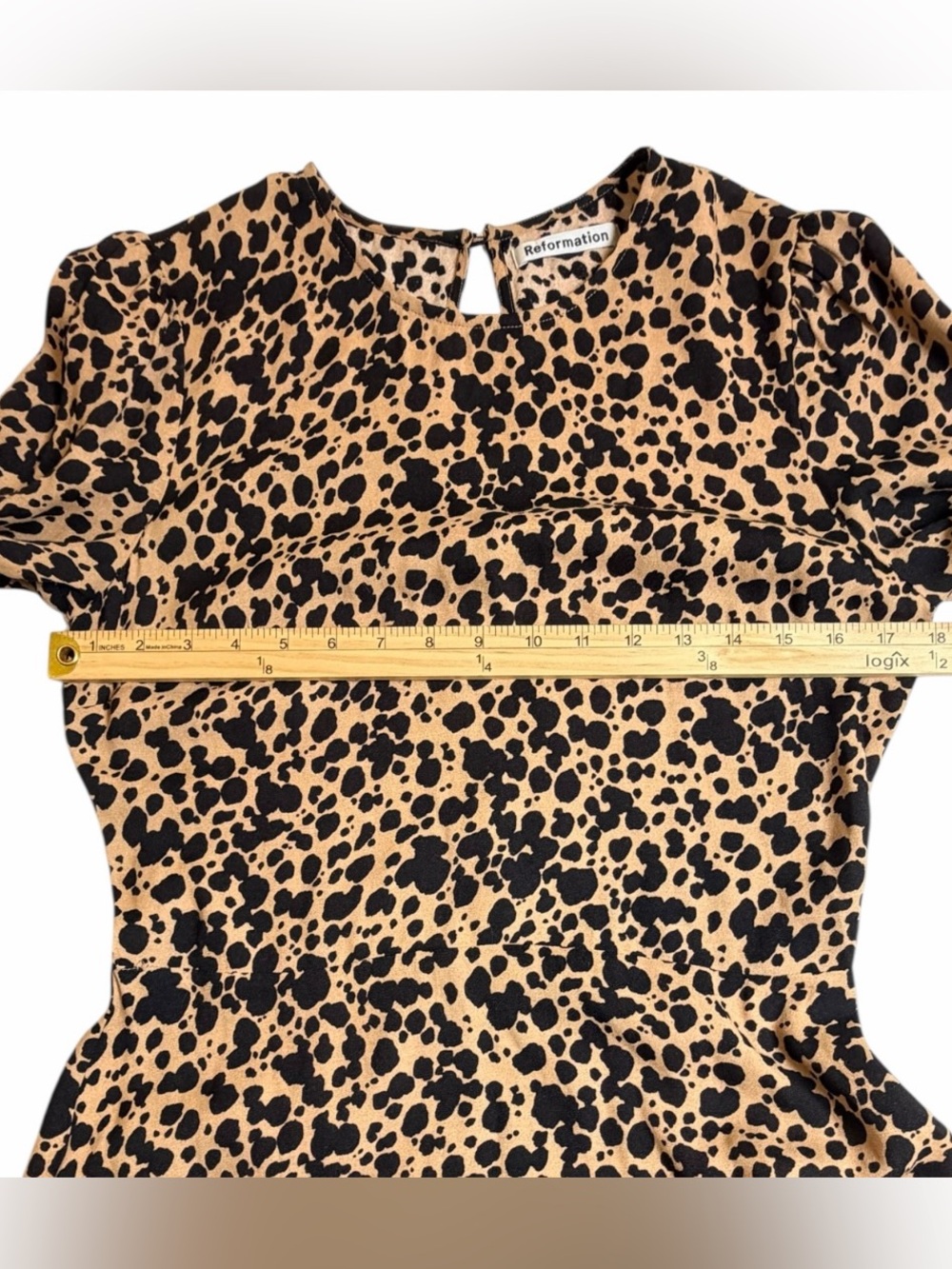Reformation Leopard Print Midi Dress Size 8 Tan Black Long Sleeve Animal Print - Picture 4 of 7
